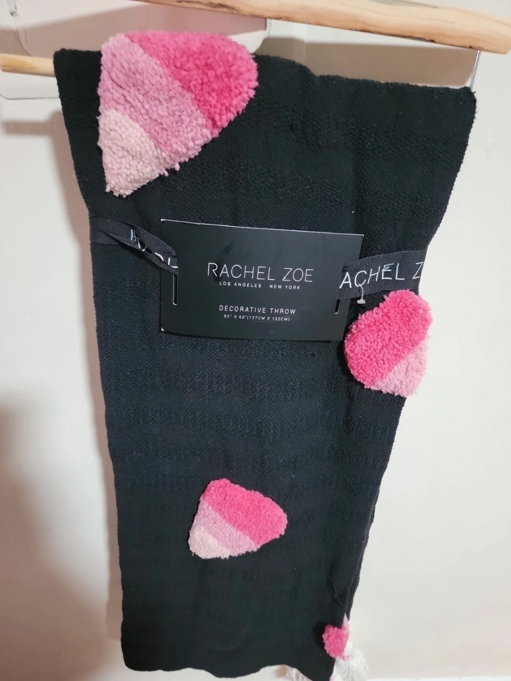 Rachel Zoe Decorative Throw Blanket Black With Pink Candy corn